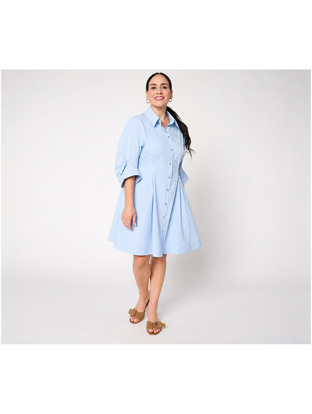 RM Studio x Rebecca Minkoff Stripe Stretch Poplin Shirtdress Sky Blue, XX-Small